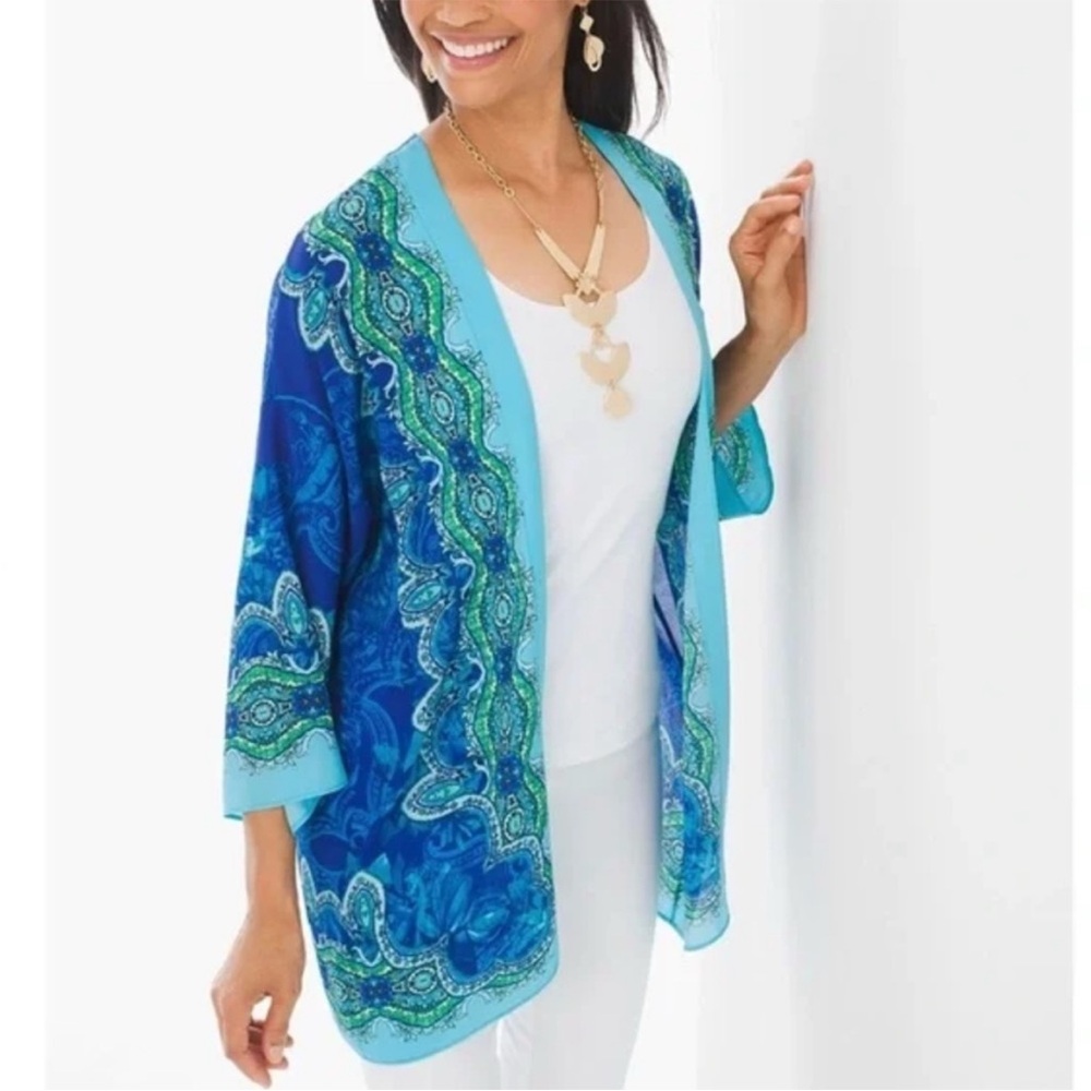 | Chico’s | paisley medallion large, extra large open front kimono cruise